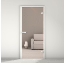 Porte intérieure avec insert en verre et cadre blanc dans un espace de vie