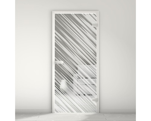 Porte vitrée Pertura Mynd Stripes 01 satiné 70,9 x 197,2 x 0,8 cm tirant droite Porte en verre avec décor abstrait devant un mur