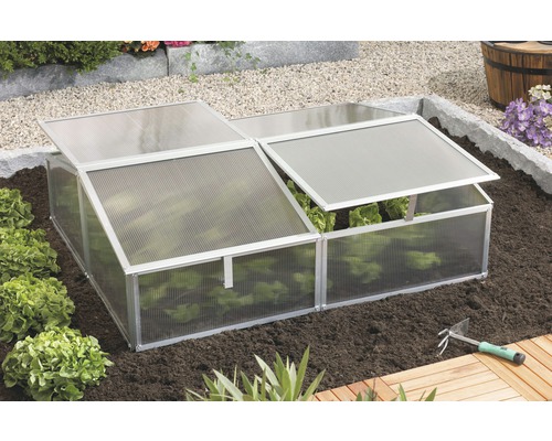 Châssis de culture Vitavia Gaia 2x 120x100x26/39 cm aluminium Châssis de culture avec cadre en aluminium et plaques en plastique transparent dans le jardin