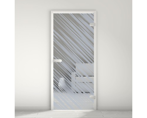 Porte vitrée Pertura Mynd Stripes 01 bleu 95,9 x 197,2 x 0,8 cm tirant droite Porte en verre à motifs dans une pièce lumineuse
