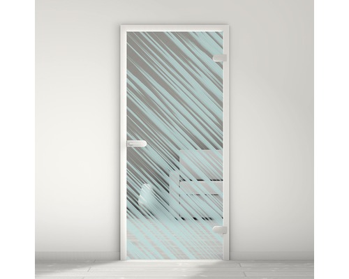 Porte vitrée Pertura Mynd Stripes 01 turquoise 83,4 x 197,2 x 0,8 cm tirant droite Porte en verre avec motif abstrait et ferrures