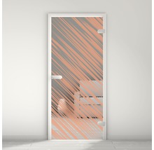 Porte en verre avec motif abstrait dans un cadre blanc