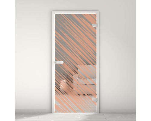 Porte vitrée Pertura Mynd Stripes 01 orange 70,9 x 197,2 x 0,8 cm tirant droite Porte en verre avec motif abstrait dans un cadre blanc