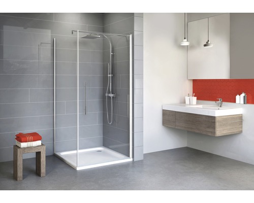 Porte pivotante avec paroi latérale Schulte Alexa Style 2.0 90x80 cm verre transparent couleur du profilé blanc alpin Porte pivotante avec paroi latérale Schulte Alexa Style 2.0 90x80 cm verre transparent couleur du profilé blanc alpin