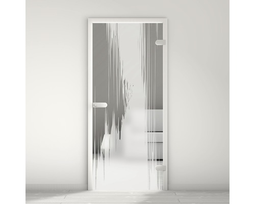Porte vitrée Pertura Mynd Stripes 04 satiné 70,9 x 197,2 x 0,8 cm tirant droite Porte en verre avec design abstrait pour intérieur