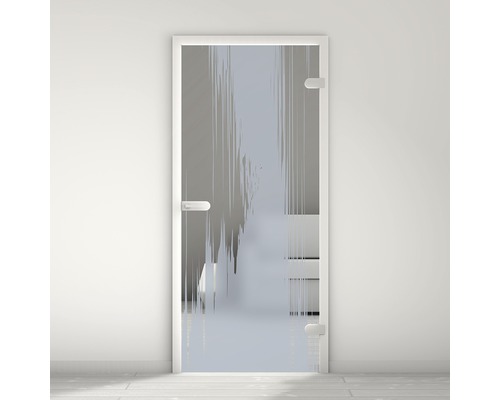 Porte vitrée Pertura Mynd Stripes 04 bleu 95,9 x 197,2 x 0,8 cm tirant droite Porte en verre avec cadre blanc et motif abstrait