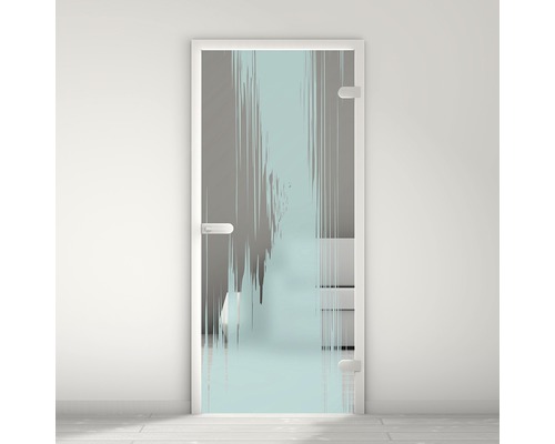 Porte vitrée Pertura Mynd Stripes 04 turquoise 95,9 x 197,2 x 0,8 cm tirant droite Porte en verre avec motif abstrait dans un cadre blanc