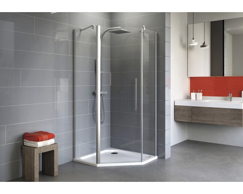 Douche pentagonale Schulte Alexa Style 2.0 90x90 cm verre transparent couleur du profilé aluminium-0