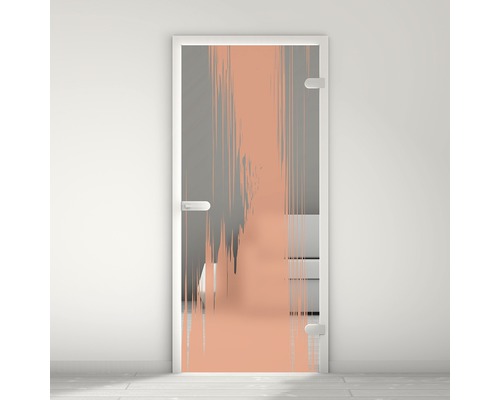 Porte vitrée Pertura Mynd Stripes 04 orange 95,9 x 197,2 x 0,8 cm tirant droite Porte en verre avec motif abstrait dans un intérieur