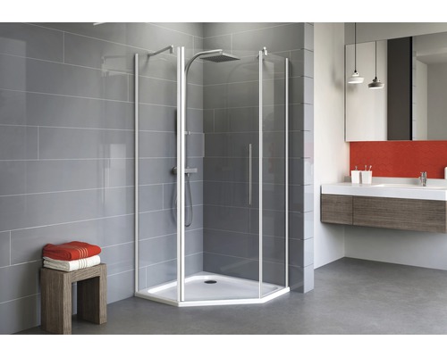 Douche pentagonale Schulte Alexa Style 2.0 90x90 cm verre transparent couleur du profilé blanc alpin