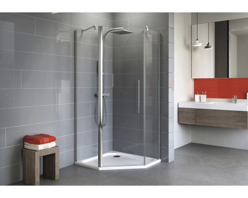 Douche pentagonale Schulte Alexa Style 2.0 90x90 cm verre transparent couleur du profilé chrome