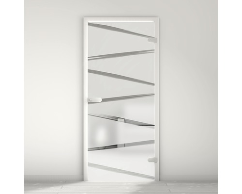 Porte vitrée Pertura Mynd Stripes 07 satiné 95,9 x 197,2 x 0,8 cm tirant droite Porte en verre avec décor et poignée