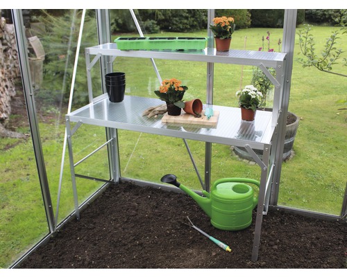 Plateau de table en aluminium, plaque alvéolaires 54x121x76cm Serre avec étagères et outils de jardinage