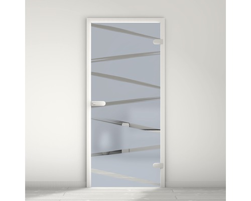 Porte vitrée Pertura Mynd Stripes 07 bleu 70,9 x 197,2 x 0,8 cm tirant droite Porte en verre avec motif à rayures satinées dans un cadre blanc