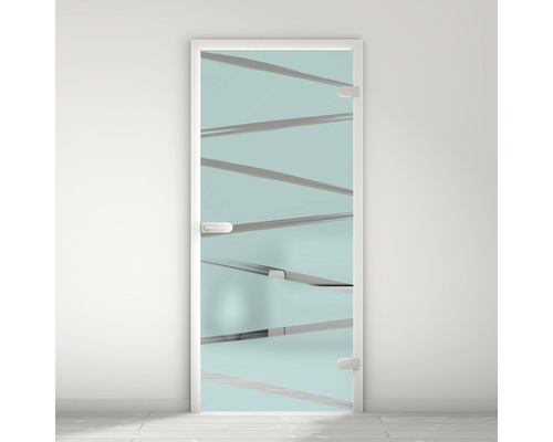 Porte vitrée Pertura Mynd Stripes 07 turquoise 70,9 x 197,2 x 0,8 cm tirant droite Porte en verre avec motif à rayures horizontales dans un cadre blanc