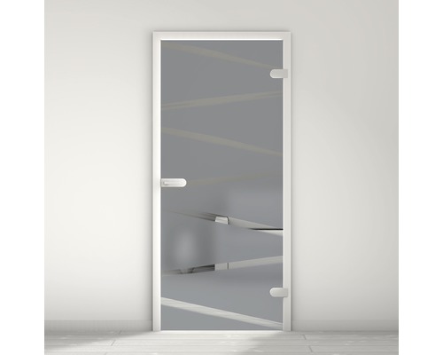 Porte vitrée Pertura Mynd Stripes 07 anthracite 95,9 x 197,2 x 0,8 cm tirant droite Porte en verre avec verre satiné et cadre blanc