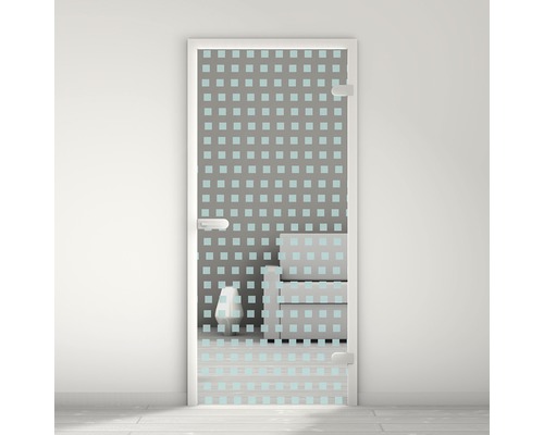 Porte vitrée Pertura Mynd Grid 02 turquoise 70,9 x 197,2 x 0,8 cm tirant droite Porte en verre avec motif carré pour l''intérieur
