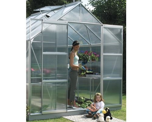 Extension de porte Vitavia sans verre pour Merkur, aluminium Serre avec femme et enfant jardinant