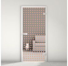 Porte intérieure en verre avec motif à points et poignée de porte