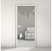 Porte en verre avec un design linéaire dans un intérieur moderne