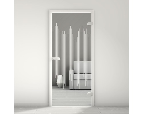 Porte vitrée Pertura Mynd Lines 02 satiné 70,9 x 197,2 x 0,8 cm tirant droite Porte en verre avec un design linéaire dans un intérieur moderne