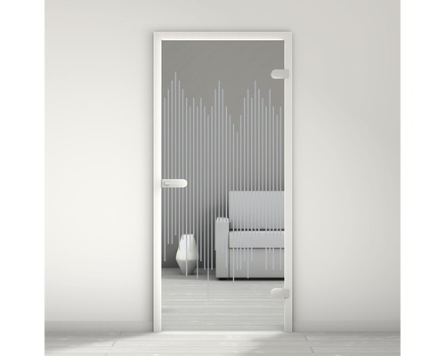 Porte vitrée Pertura Mynd Lines 02 bleu 95,9 x 197,2 x 0,8 cm tirant droite Porte en verre décorée dans un intérieur