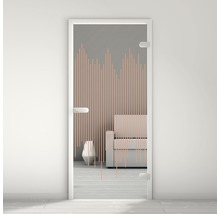 Porte en verre avec motif linéaire dans un intérieur moderne
