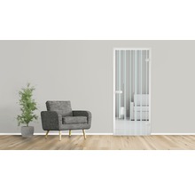 Vue intérieure avec fauteuil, plante d''intérieur et porte en verre