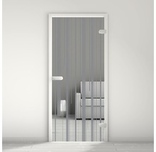 Porte en verre avec motif à rayures satinées et cadre blanc