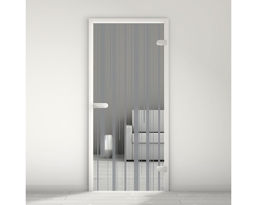 Porte vitrée Pertura Mynd Lines 10 anthracite 70,9 x 197,2 x 0,8 cm tirant droite Porte en verre avec motif à rayures satinées et cadre blanc