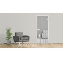 Intérieur avec fauteuil, plante d''intérieur et porte en verre