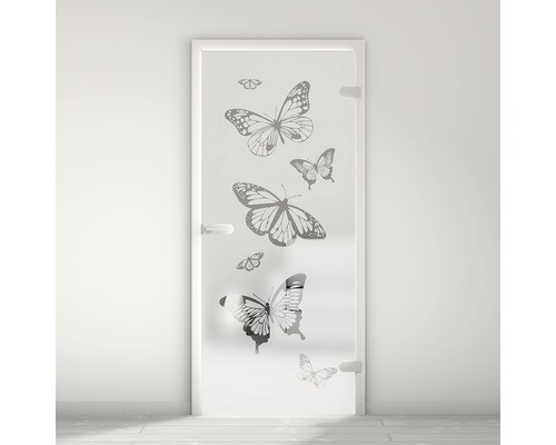 Porte vitrée Pertura Mynd Butterfly 06 satiné 83,4 x 197,2 x 0,8 cm tirant droite Porte en verre avec motif papillon