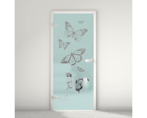 Porte vitrée Pertura Mynd Butterfly 06 turquoise 70,9 x 197,2 x 0,8 cm tirant gauche