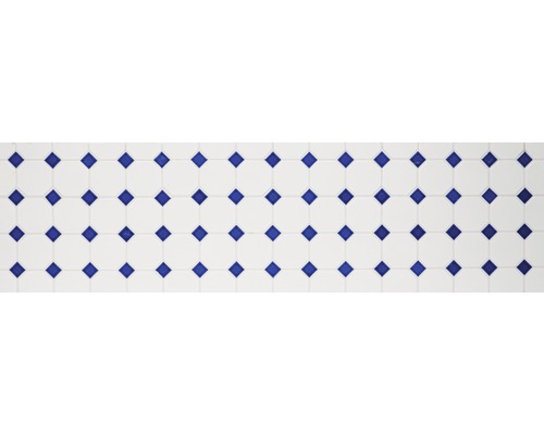 Muster von weißen Bodenfliesen mit blauen Rauten