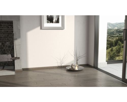 Intérieur avec parquet, cheminée et vue sur la verdure