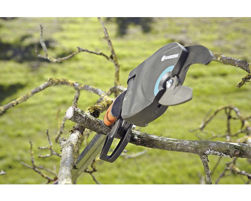 Coupe-branches à batterie Gardena coupant une branche