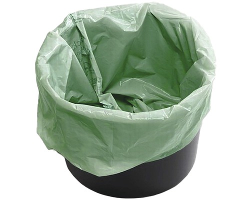 Sac poubelle biodégradable vert dans une poubelle noire