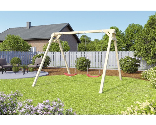 Balançoire double en bois dans le jardin