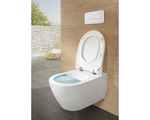 WC suspendu à fond creux avec bride ouverte et siège de WC sur une installation de salle de bains