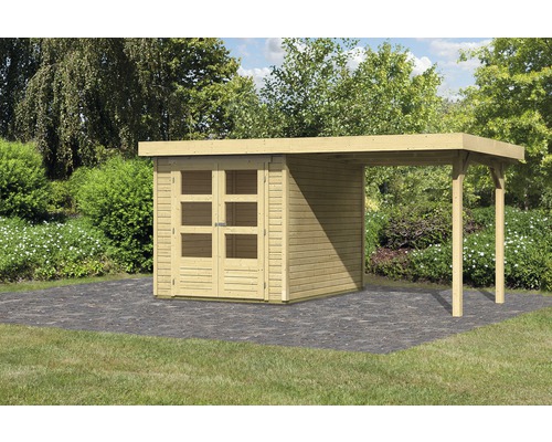 Abri de jardin Karibu Kodiak 2 en kit avec toit en appentis 433 x 217 cm naturel