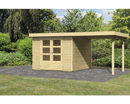 Gartenhaus Karibu Kodiak 4 im Set mit Schleppdach 526 x 217 cm natur