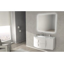 Badmöbel-Set Baden Haus Sting BxHxT 104 x 146,5 x 52 cm Frontfarbe weiß hochglanz mit Waschtisch Glas weiß und Waschtisch Waschtischunterschrank Spiegel