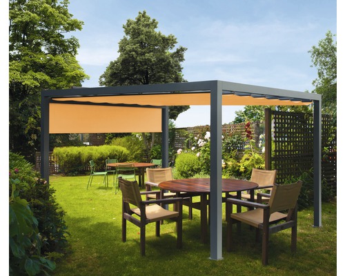 Pavillon Soluna gris 300 x 300 cm Dessin 0867 orange avec auvent vertical