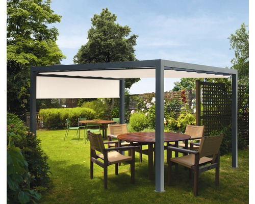 Pavillon Wismar 300 x 300 cm Dessin 6020 beige mit Senkrechtmarkise