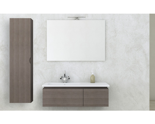 Ensemble de salle de bains moderne avec lavabo, miroir et armoire haute