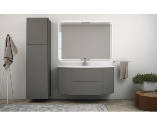 Modernes Badezimmerensemble mit Waschtisch, Spiegelschrank und Hochschrank