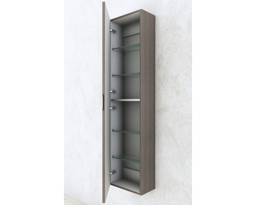 Armoire de salle de bains ouverte avec étagères en verre