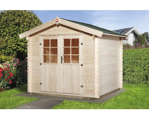 Abri de jardin weka avec plancher 280 x 280 cm naturel Abri de jardin en bois avec porte double et fenêtres à croisillons