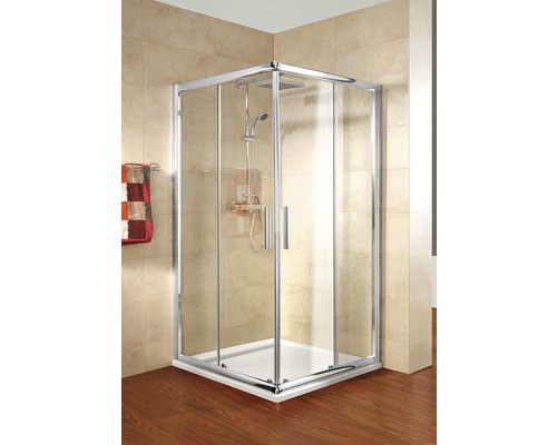 Douche accès d'angle avec porte coulissante Schulte Kristall/Trend 100x100 cm verre transparent couleur du profilé chrome