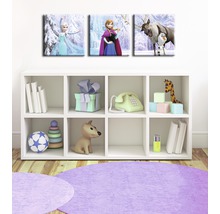 Toile décorative avec des personnages du film La Reine des neiges au-dessus d''une bibliothèque blanche dans une chambre d''enfant